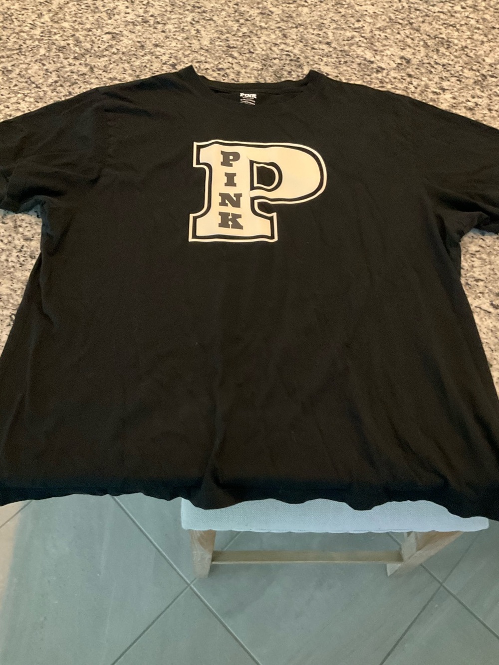 PINK Victoria's Secret Black Short-Sleeve Tee with Cream Varsity P